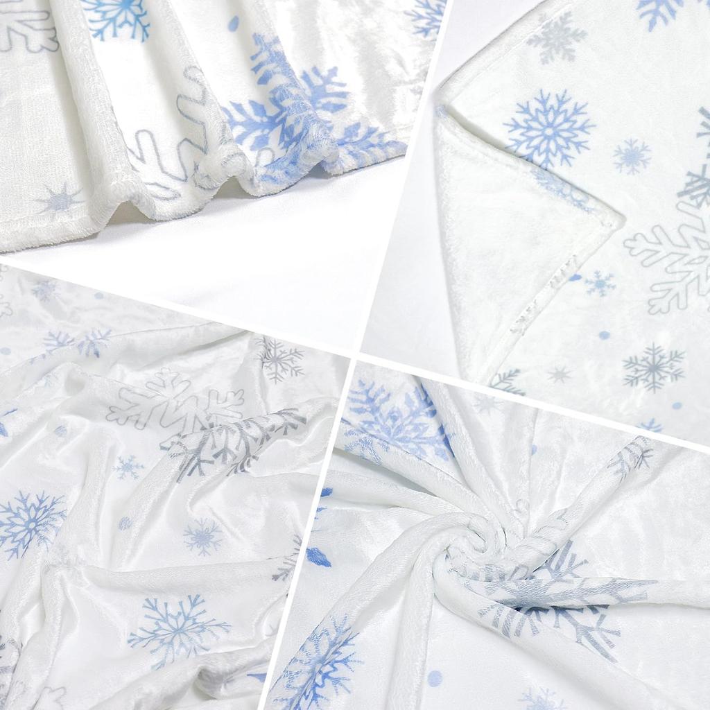 Coperta Plaid di Natale - Flanella Ultra Morbida, Fiocchi di Neve Bianchi, Peluche Invernale per Divano, Letto, Decorazioni Natalizie