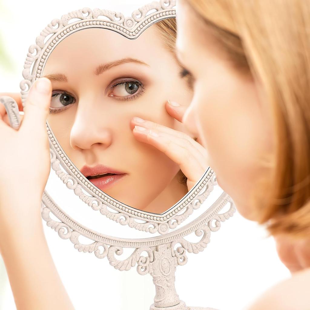 Vintage Rotation Table Mirror, Freestanding Tabletop Makeup Mirror, 360° Double Sided Vanity Tabletop Makeup Mirror for Girl Women Bathroom Bedroom
