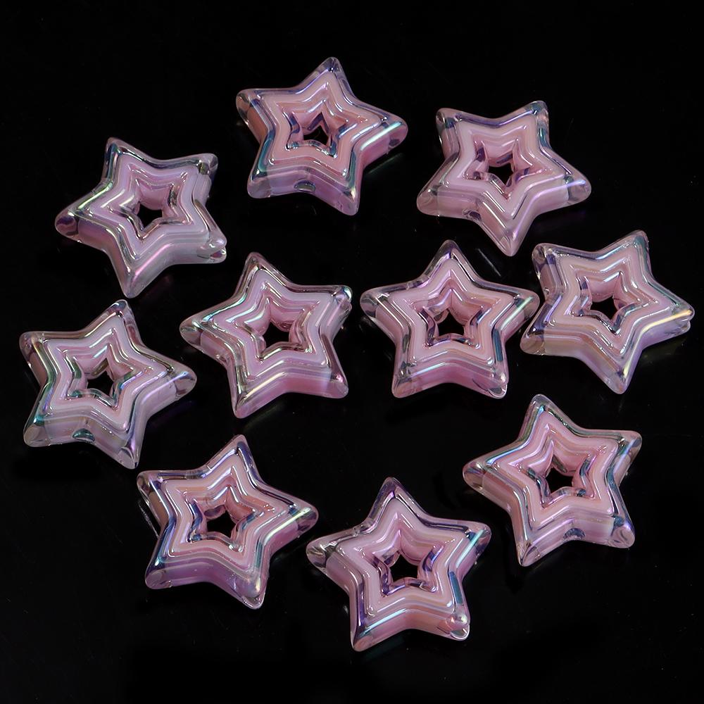 10pcs Acrylic Star Beads Plated Color Hollow Loose Spacer Bead For Jewelry Making DIY Necklace Bracelet Phone Key Chain Supplies