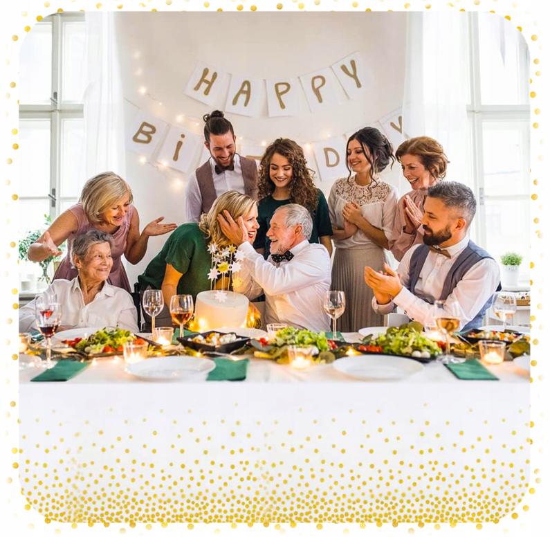 Disposable Tablecloth FOR a White Foil Table With Gold Confetti, Large 137x274 Cm