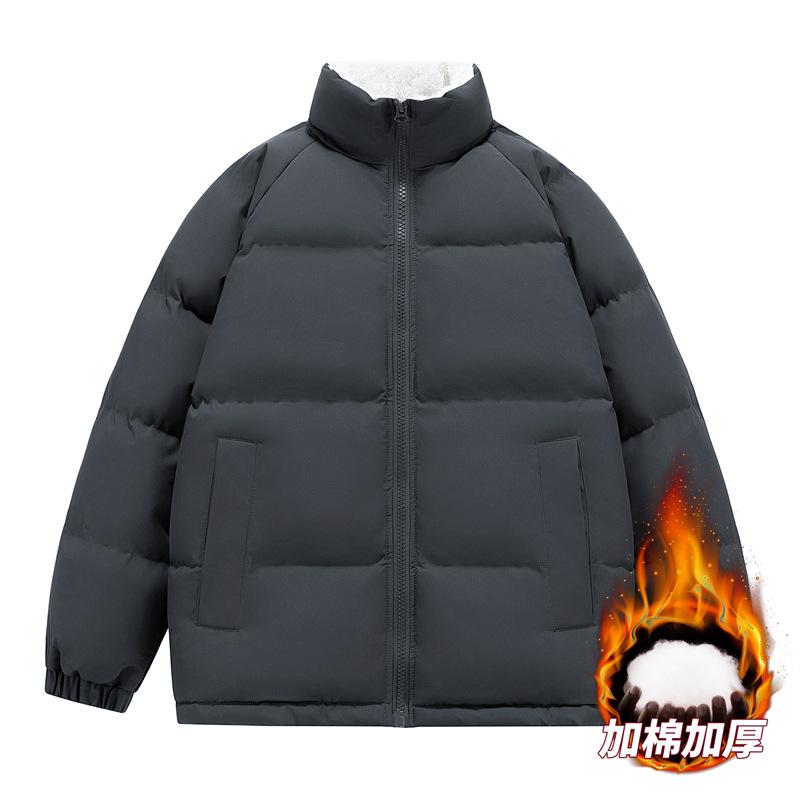 Solid color men's and women's winter bread clothes loose and warm Hong Kong style casual jackets men's fashion padded clothes