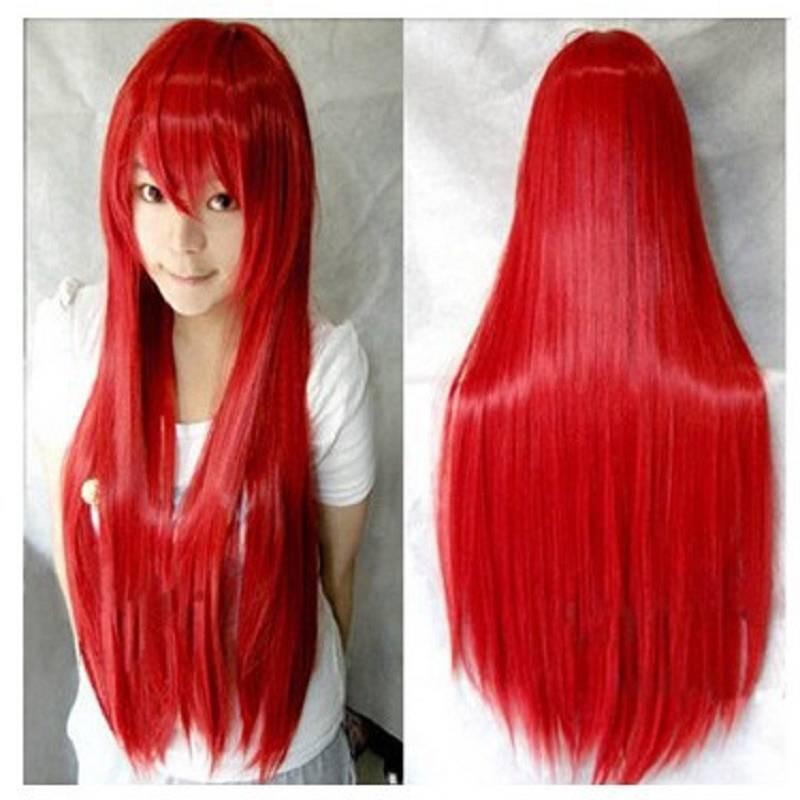 

Girls Anime Colorful Wig Long Straight Curly Heat Resistant Cosplay Halloween Red Straight