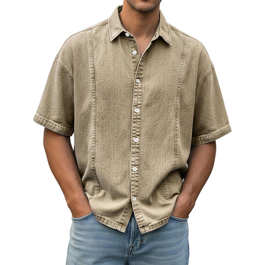 Men's Casual Stylish Washed And Distressed Shirt Top - Men's Loose-fitting Sports Short-sleeved Shirt