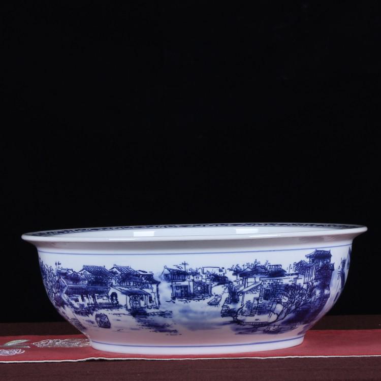 Blue & White Porcelain Ceramic Bowl: Classic Large Soup & Noodle Basin, Ideal for Boiled Fish and More.