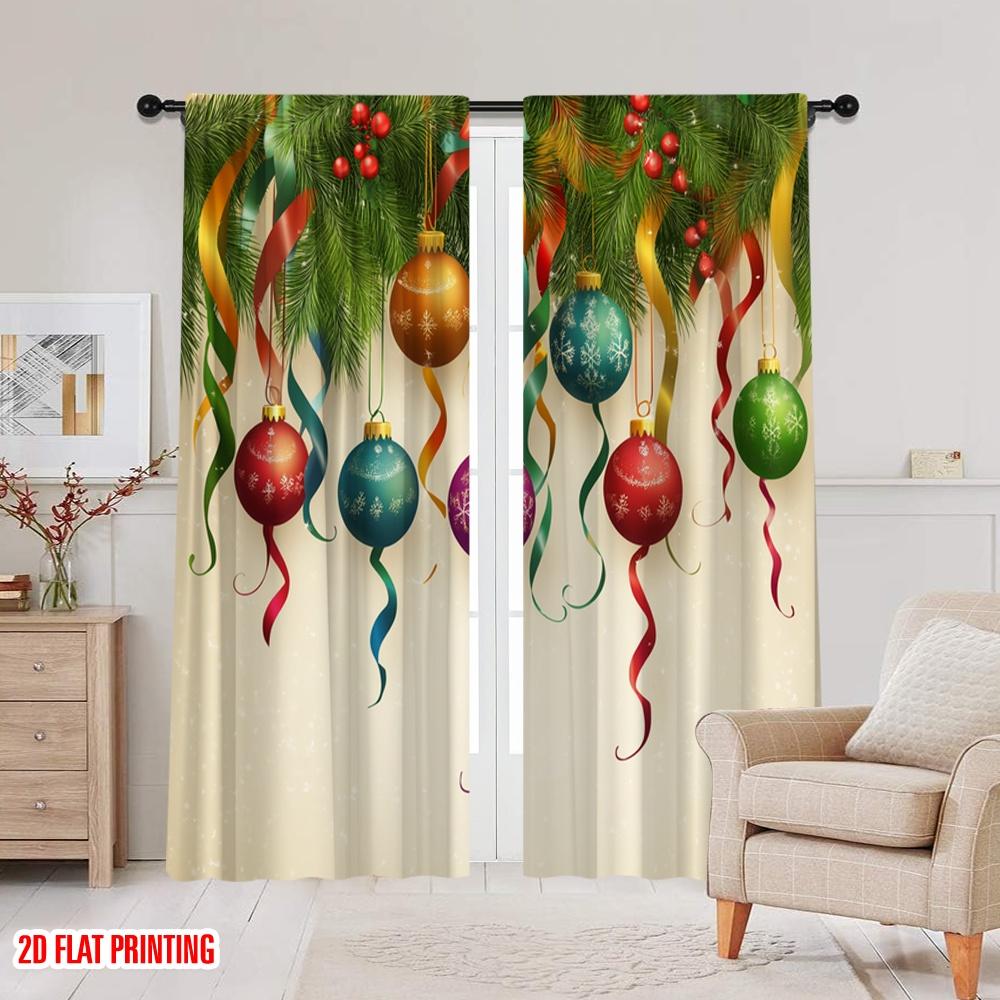 2pcs,2D Plane Printing Curtain Fabric Christmas Ornaments Hanging Festive Ribbons (3) Versatile 100% Polyester (without Rod)