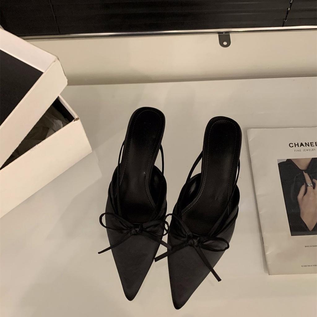 Dicker Absatz Schleife Tasche Kopf Halbschuhe Feenschuhe Satin Temperament halbe Ablage Einzelschuhe