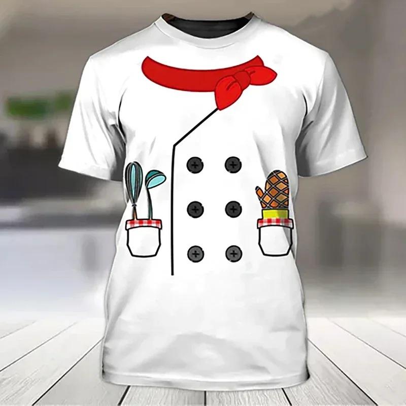 Chef Dessert Chef Cosplay 3D Harajuku Printed Funny T-shirt Men's And Women's Crewneck Short Sleeve Creative Fashion Hip Hop Top