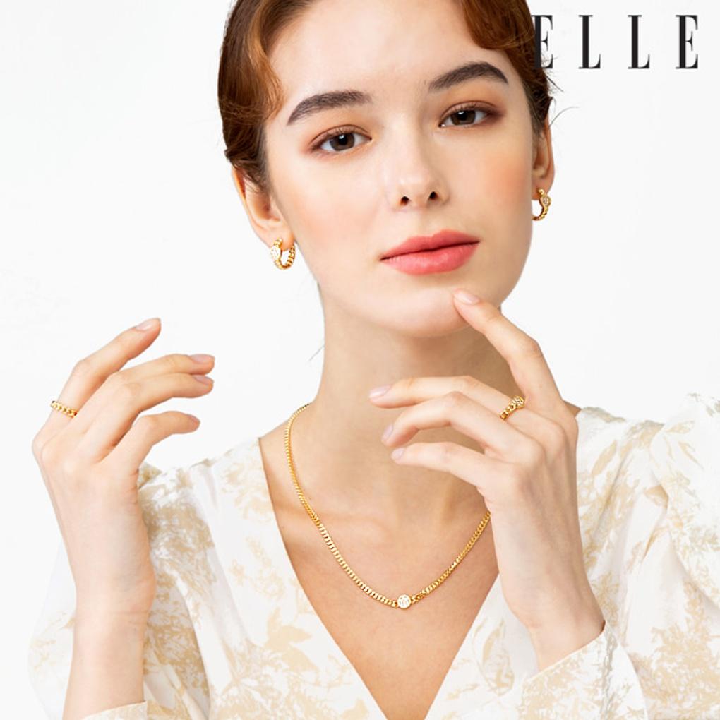 14K Gold Chain One-Touch Earrings (Gold Pin) ELGPEE358