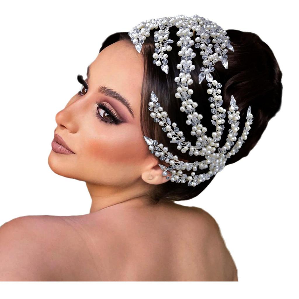 Crystal Pearl Bridal Headband & Veil Hair Accessory DZ076