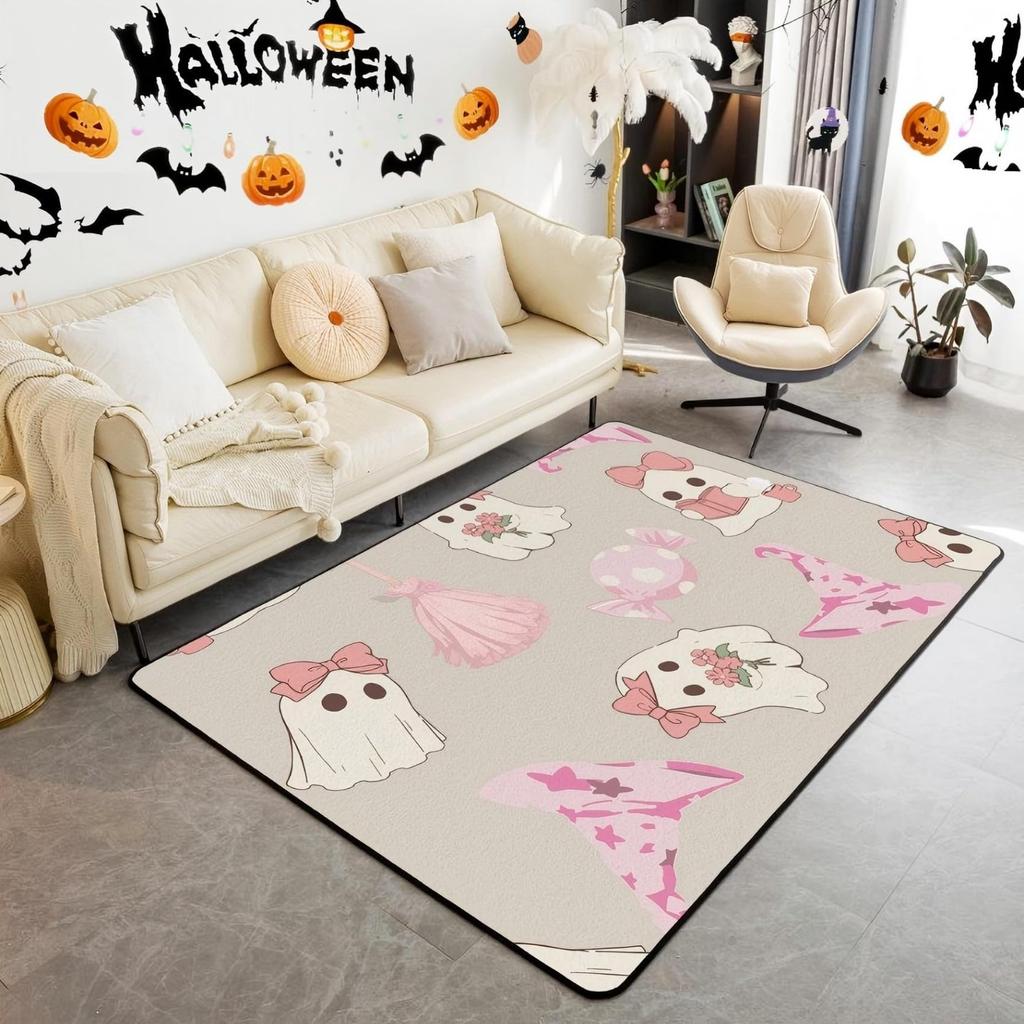 Halloween Bats Area Rug 3x5, Boho Vintage Floral Rugs for Living Room Gothic Damask Washable Rug, Antique Decor Goth Silhouette Dark Shadows