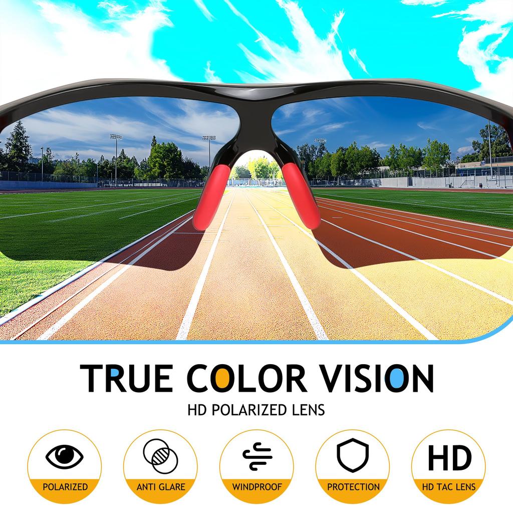 Feisedy Kids' Sports Sunglasses, Polarized Lenses, UV Protection, TR90 Ultra-Lightweight Sunglasses for Golf, Jogging, Baseball, Basketball, Fishing,