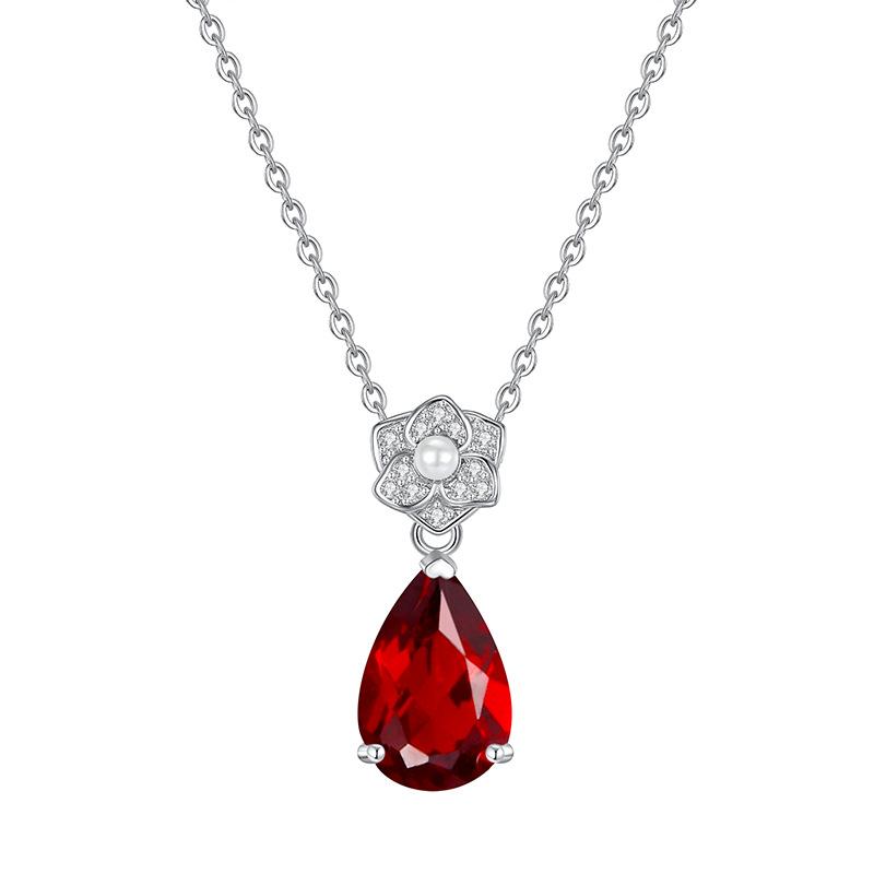 Natural Stone Crystal Pendant S925 Silver Necklace Female European and American Style High-end Crystal Clean Ice Flower Cut Colored Treasure Pendant