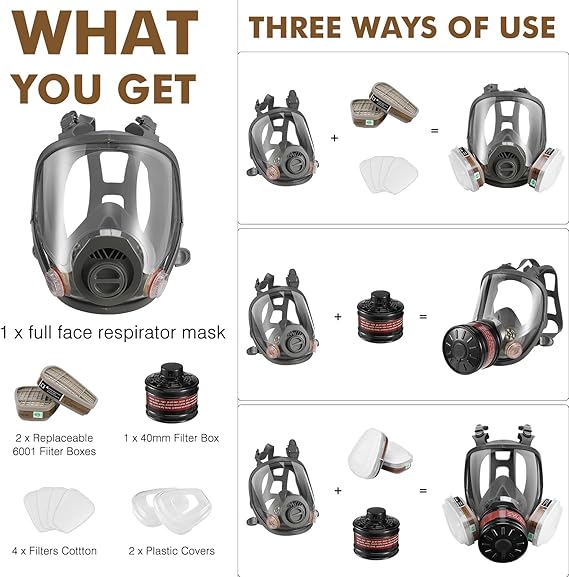 Full Face Respirator Mask, Gas Masks Survival Nuclear and Chemical, Gas Respirator with Activated Carbon Filters