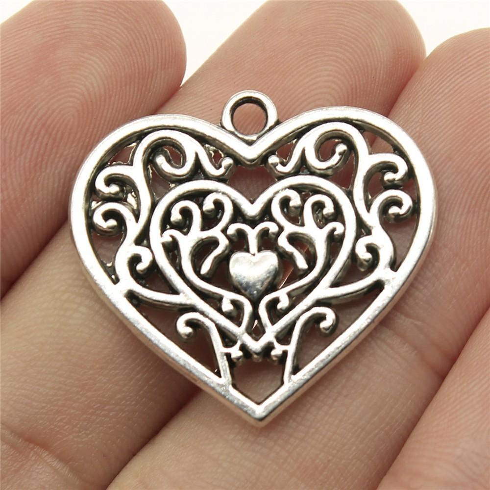 10pcs Charms Heart DIY Jewelry Findings For Jewelry Making Accessories Antique Silver Color Big Heart Charms Pendant