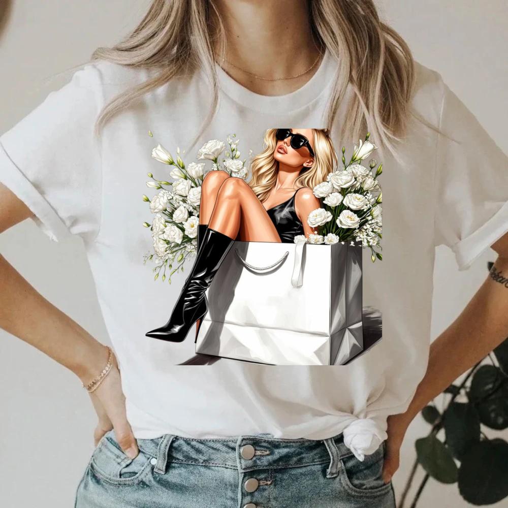 Maycaur Damen Casual T-Shirt mit kurzen Ärmeln Harajuku Damen Print T-Shirt Mode Koreanisch Trendig Weiße Oberteile Damen T-Shirts