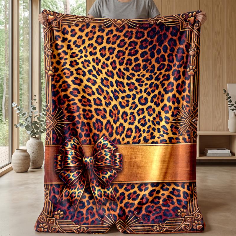 Leopard Print Bow Tie 1 Theme Blanket Lightweight Warm Flannel Blanket Decorative Throw Blanket for Home Decoration
