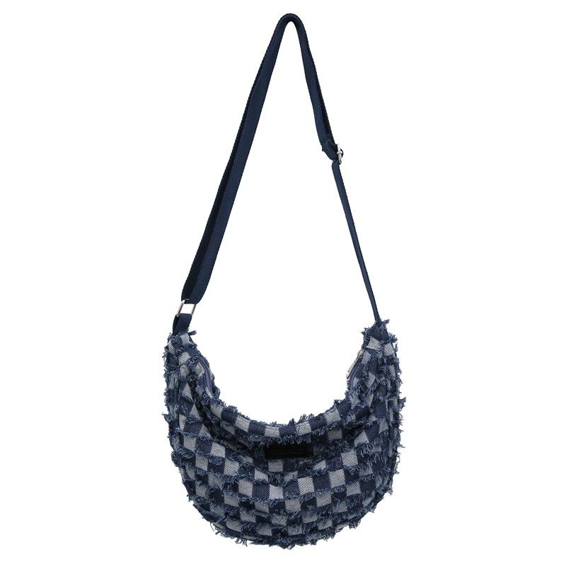 Denim Plaid Bag Women's Fashion New Crescent Bag Versatile Underarm Bag Large Capacity Shoulder Messenger Bag