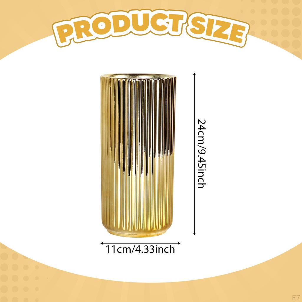 Goldene Keramik Blumenvase Zylinder Topf Bauernhaus Geschenk Minimalistischer Pflanzenhalter Blumenarrangement für