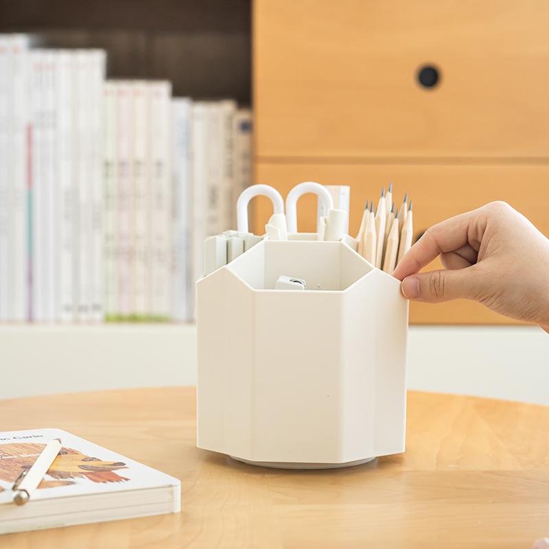 360 Degree Rotating Desktop Organizer Multifunctional 5 Grids Large Capacity Turn Storage Box School Office Pen Holder