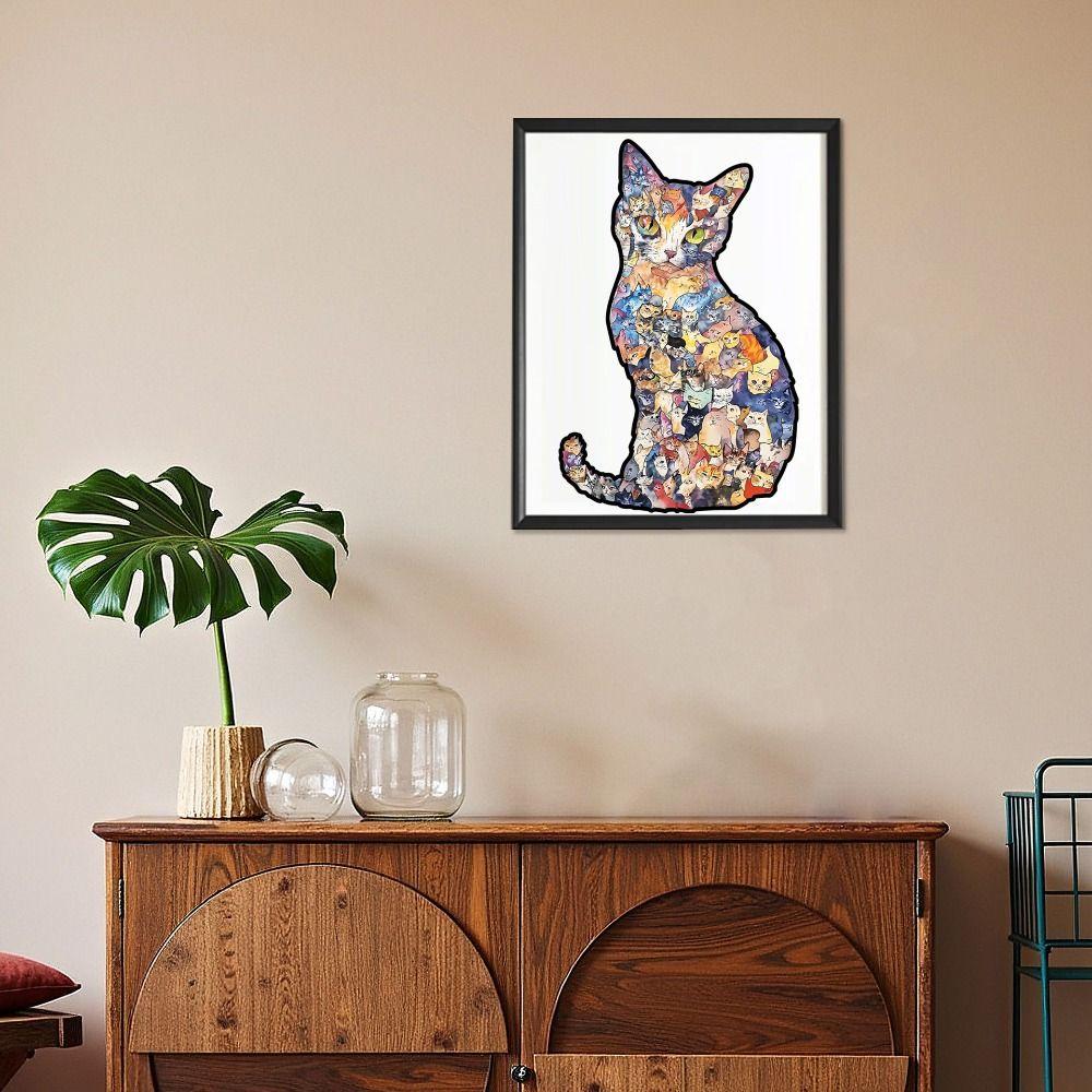 Small Cat Puzzle Ornaments Morandi-colored Cat-shaped Puzzle Vintage Cut Cat Pieces  Gift