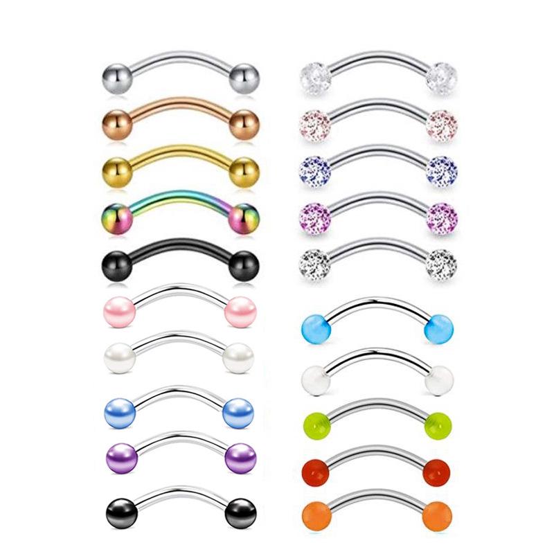 10-Piece 16G Stainless Steel Zircon Fashion Earrings & Eyebrow Rings Set