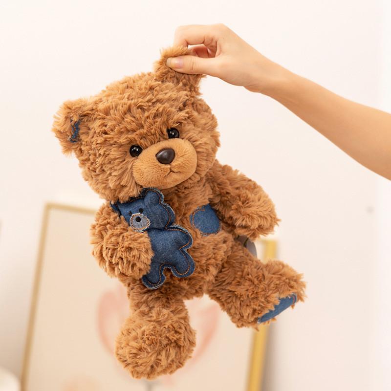 Teddy Cozy Bear Plush Doll Embracing A Denim Doll For Decor For Gift Birthday