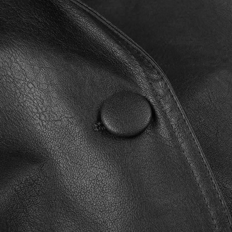 Womens Faux Leather Jacket Fall Winter Lapel Adjustable Belt Slim Fit Black Motorcycle Coat