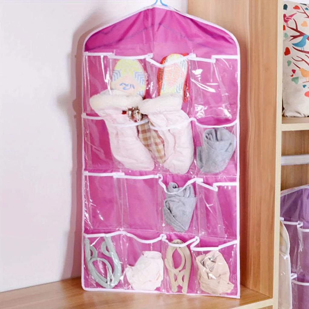 1pc-Hanging Storage Bag, Multi Grid Polyester Socks Storage Bag For Household