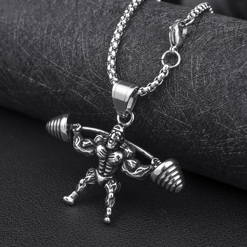 Accessories Barbell Weightlifting Necklace Men's Fitness Pendant Titanium Steel Chain Accessories