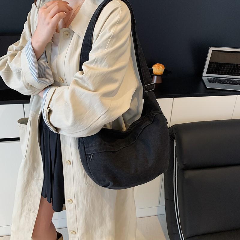 Crossbody Bag Large Capacity Denim Bag Women's Retro Shoulder Bag