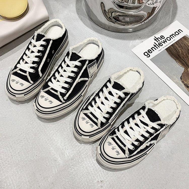 Couple bag head half slippers outer wear 2025 attack new lazy one pedal fringed beggar shoes canvas shoes