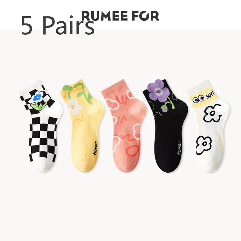 

5 пар милых дышащих коротких хлопковых носков с вышивкой из мультфильмов для женщин на весну и лето 5 Pairs