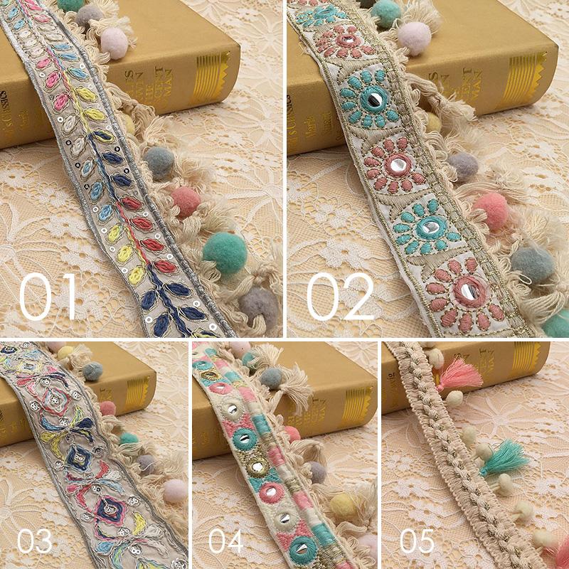 1/3/5 Yard Besticktes Jacquard Ethnisches Band Quaste Spitze Besatz Pompon Kugel Fransen Nähen Vorhang Kleidung Handwerk Zubehör