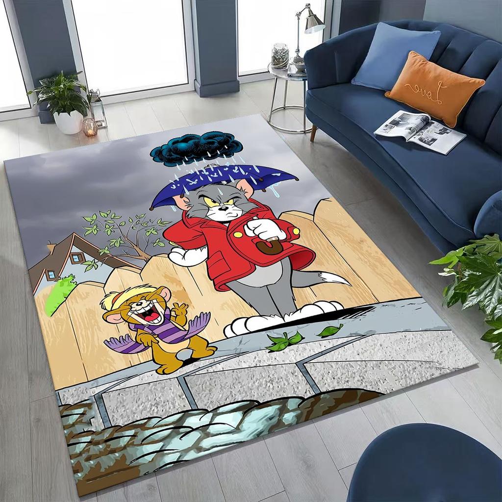 Dywanik Artystyczny z Kreskówką Tom i Jerry Kot Mysz 3D do Sypialni Salonu Kanapy Domu Mata Wycieraczka Dekoracja, Duża Antypoślizgowa Mata Podłogowa dla Dzieci