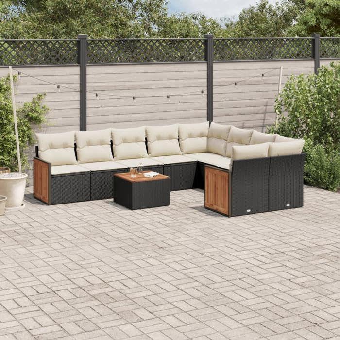 VidaXL Salon de Jardin avec Coussins 10 pcs, Canapés de Terrasse, Ensemble de Meubles de Patio, Mobilier d'Extérieur, Noir 3260390