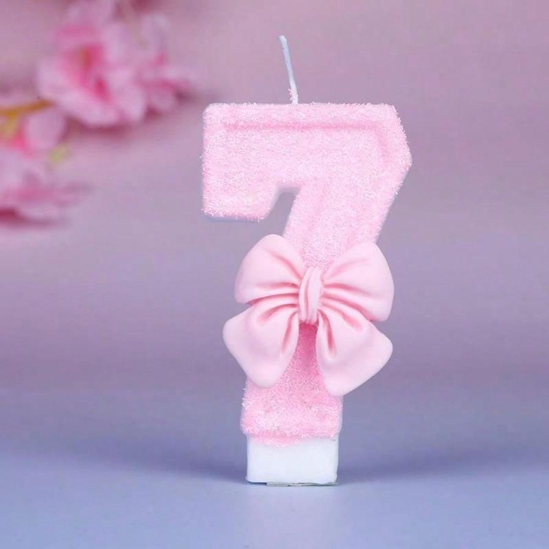 1Pc Creative Cute Bow-Tie Shaped Number Cake Candle With Drip-Prevention Tray Birthday Cake Party Anniversary Cake Decoration