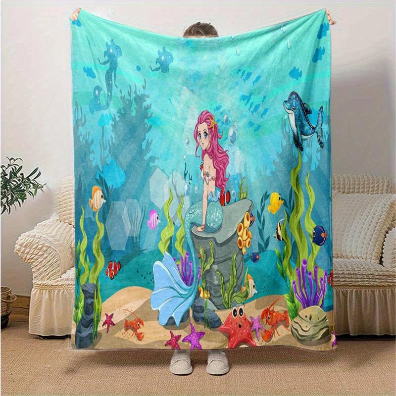 The Little Mermaid Cartoon Blanket, Short Plush Cute Warm Blanket, Living Room Home Decoration Sofa Four Seasons Travel