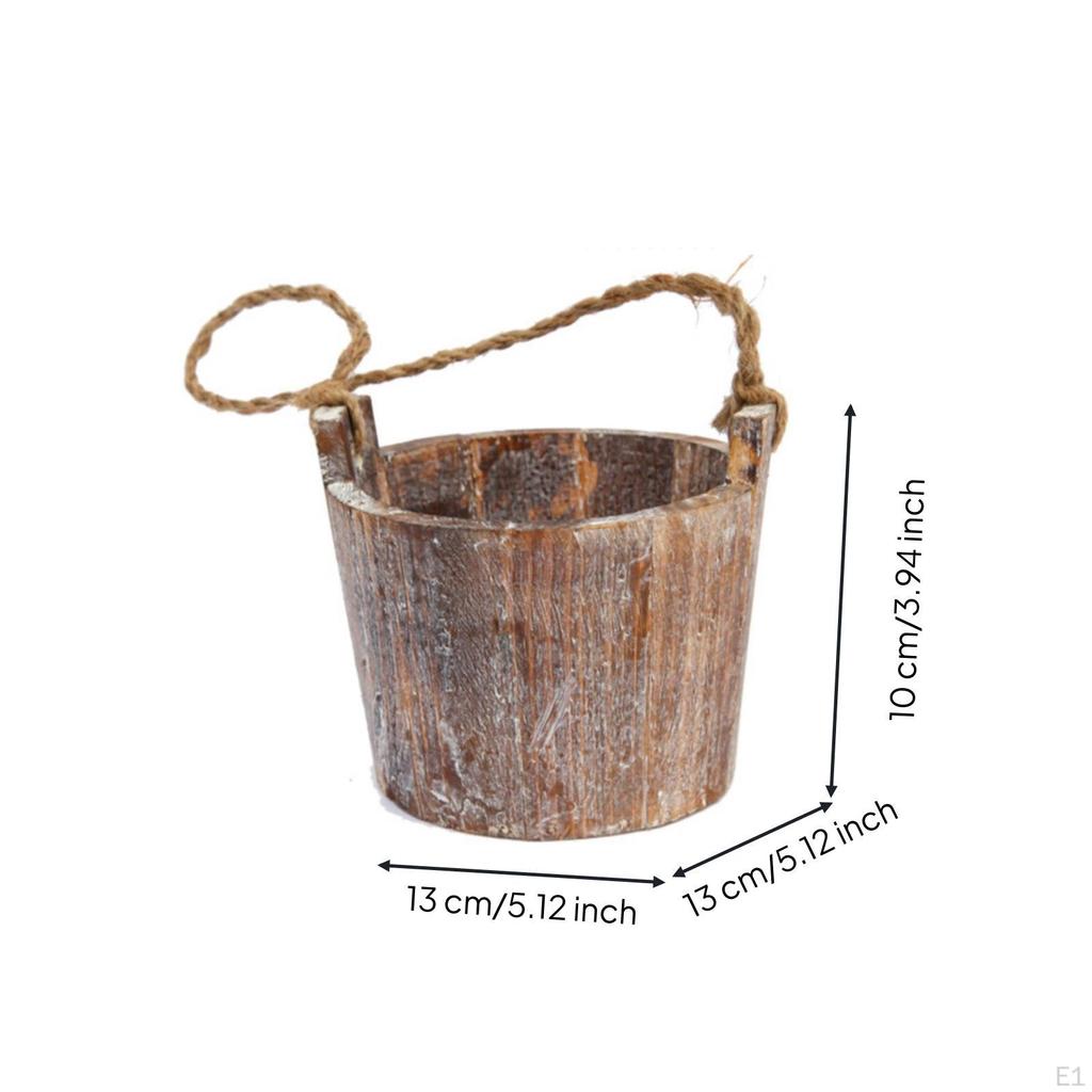 Wooden Planter Bucket Wood Rustic Open Top Plant Pot