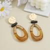 Maillard-Style Handmade Geometric Oval Amber Earrings: High-End Retro Light Luxury for Women