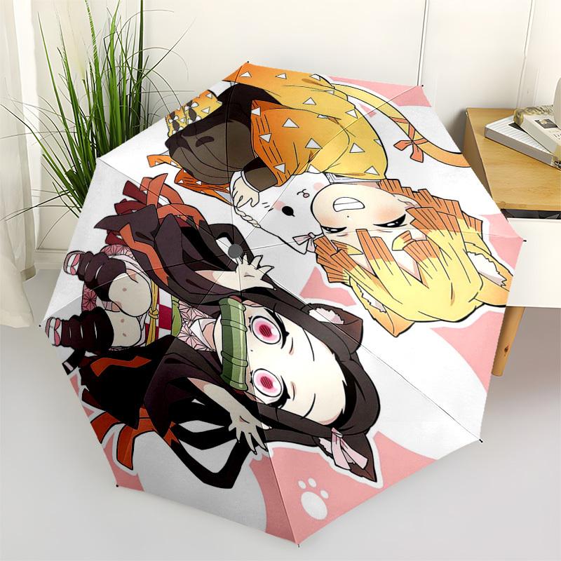 

1pc Anime Character Automatic Opening Umbrella with Orange Triangle Print - Portable Three-Fold Design, 8-Bone Iron Frame Outdoor Umbrella for Fans, T