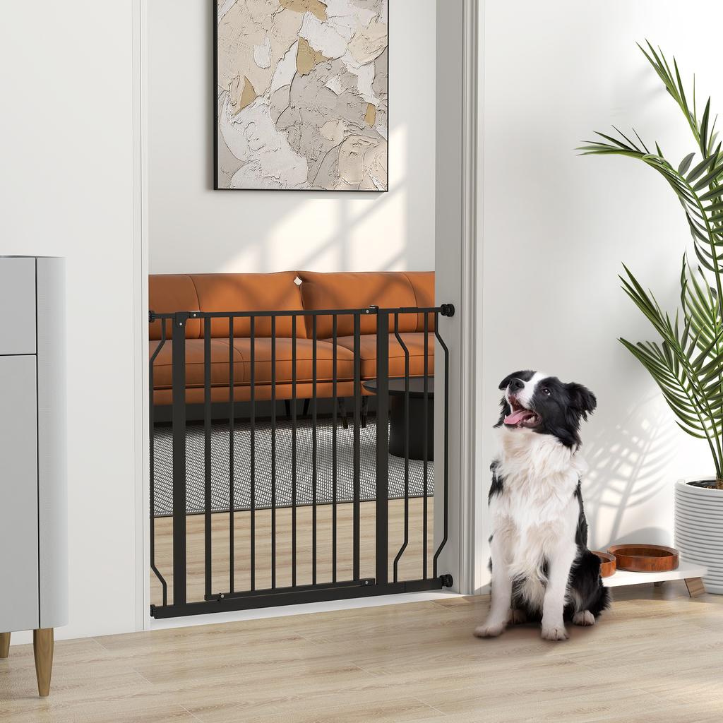 Wide Dog Safety Gate, with Door Pressure, for Doorways, Hallways, Staircases - Black