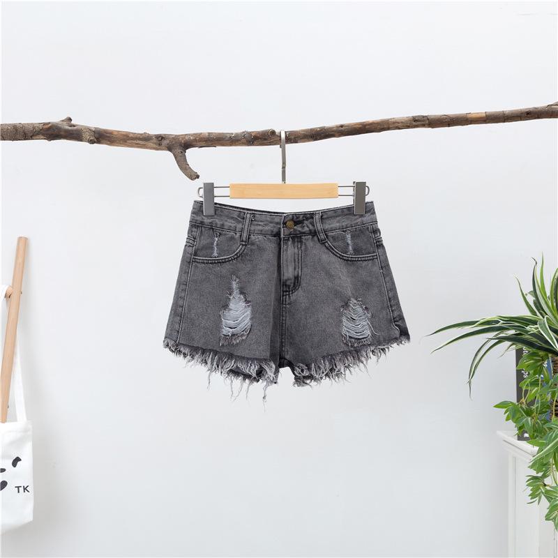 Plus Size Women's High-Waist Ripped Denim Shorts - Summer Loose Fit, Raw Edge, A-Line Style