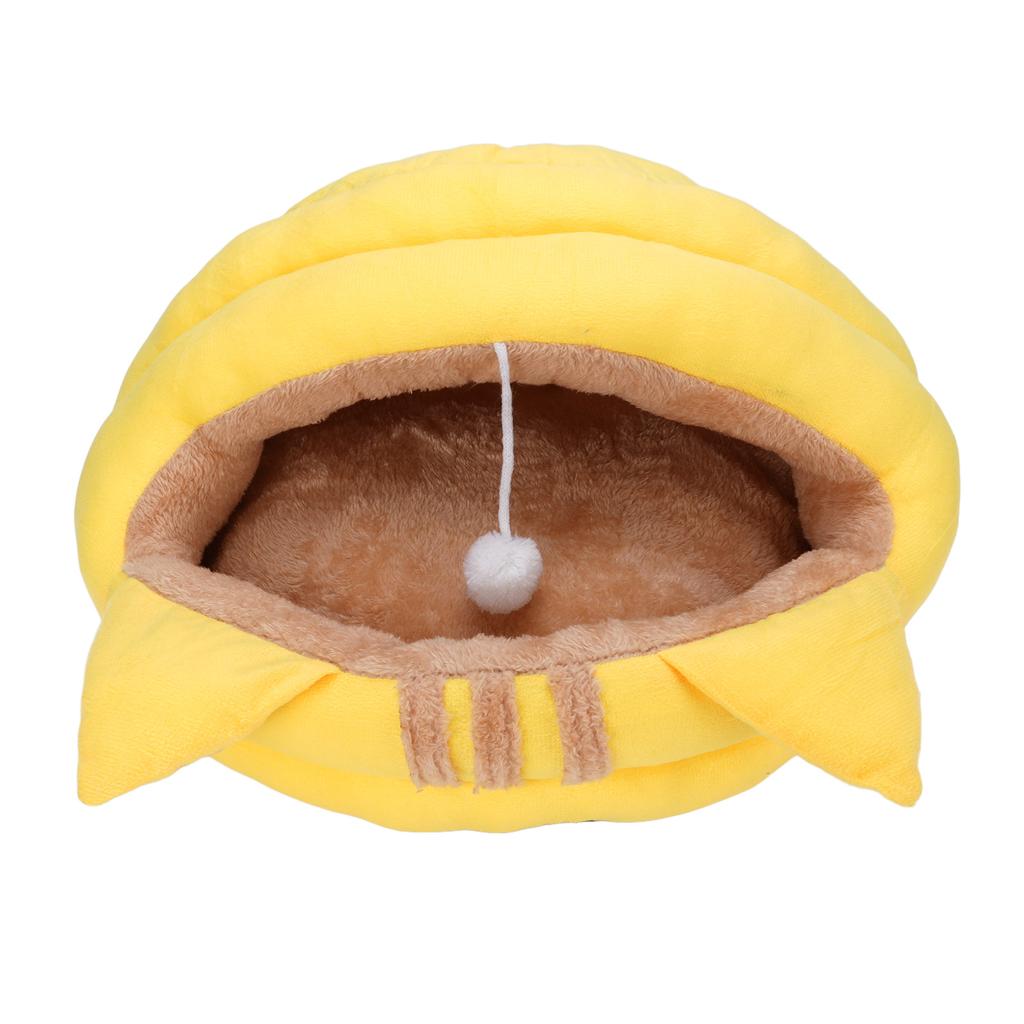 Kocia Jaskinia Półzamknięte Ciepłe Legowisko dla Zwierząt Odpinany Kreskówkowy Dom Zwierzęcy na Jesień i Zimę Żółty L