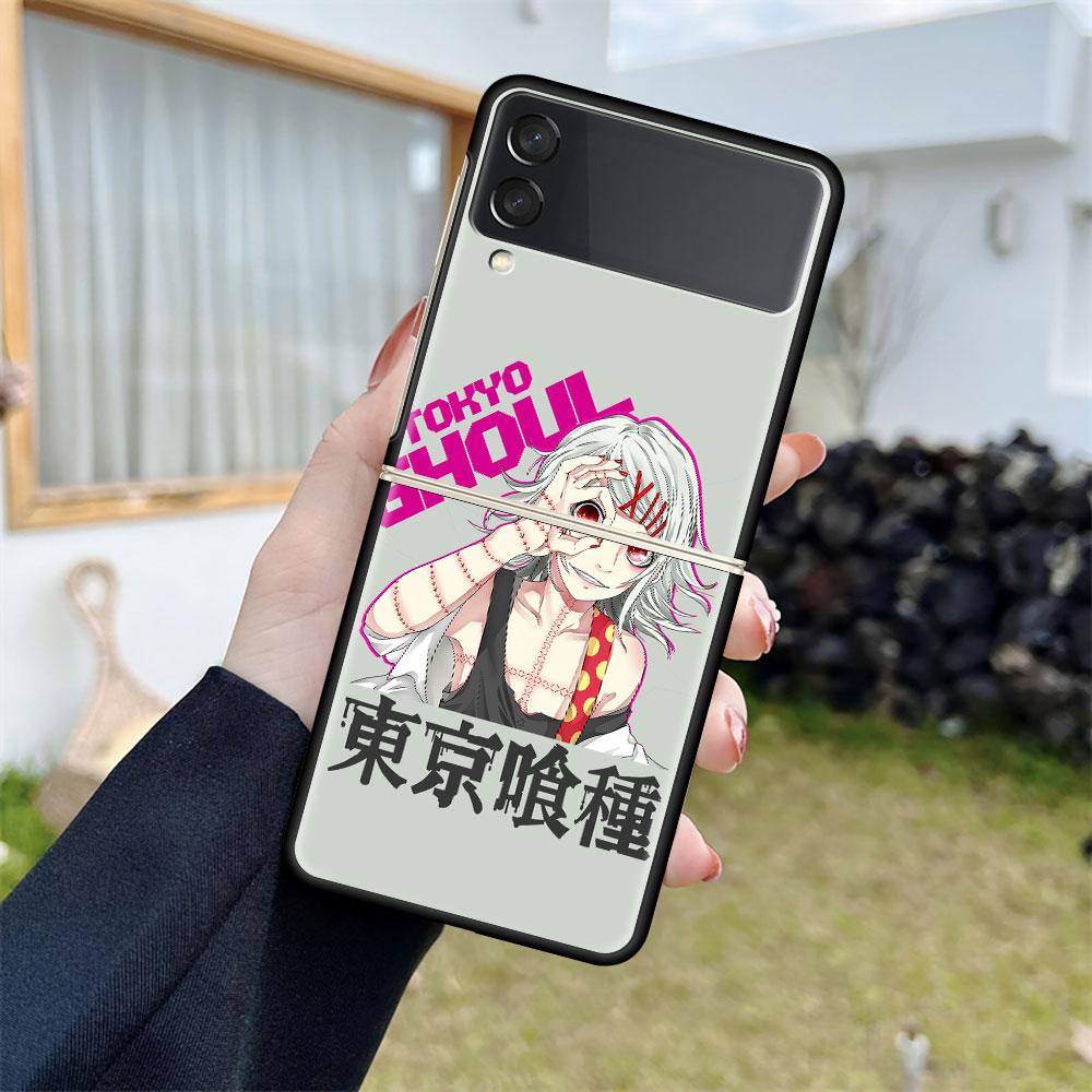 Luxury Case For Samsung Galaxy Z Flip 4 3 5G Black PC Hard Phone Cases Fashion Back Cover ZFlip Funda Anime Tokyo Ghoul Shell
