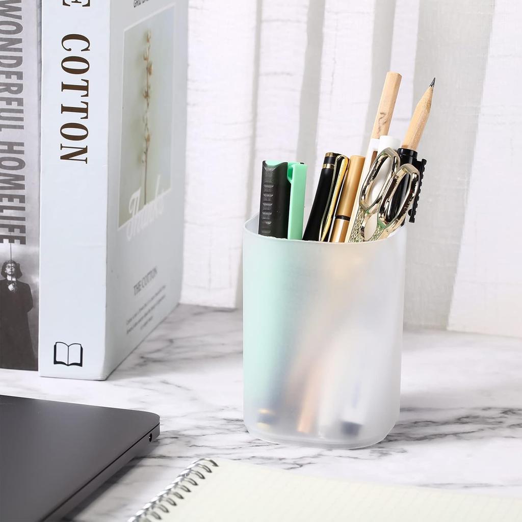 24 Pcs Translucent White Plastic Pen Holder Bulk Pencil Storage Cup Makeup Marker Holder Organizer for Stationery Office Home