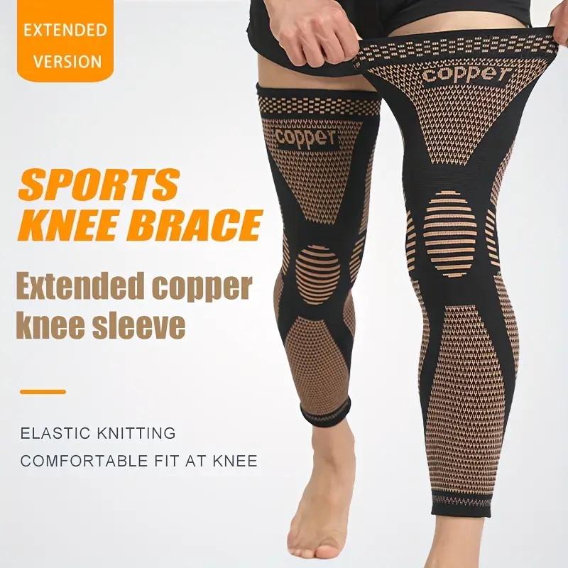 1pc Copper Compression Knee Sleeves, Stretchable Full Leg Support Knit Fabric Knee Brace Breathable M
