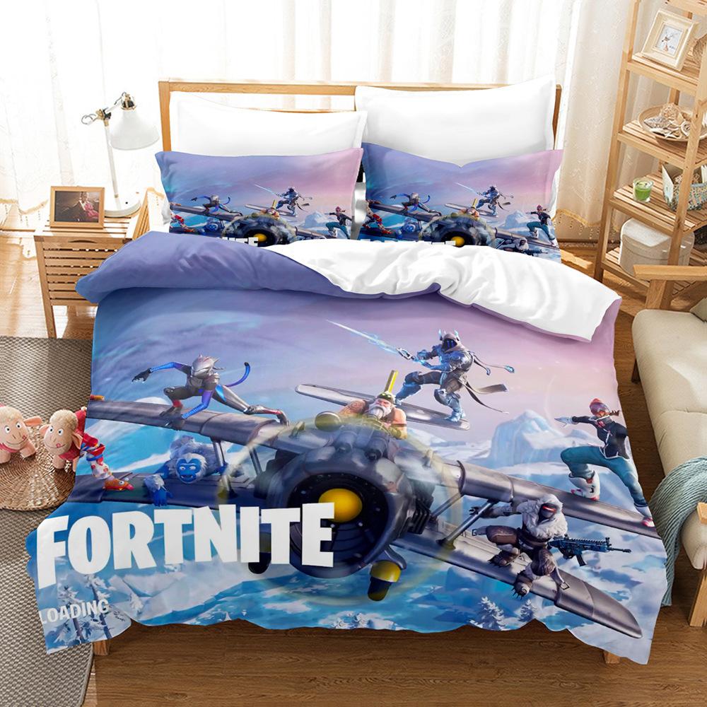 Cartoon Game Mini World Fortnite Quilt Set Three-Piece Digital Printing Three-Piece Set
