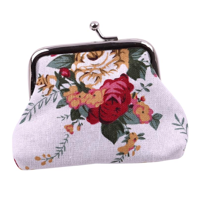 Women's Coin Purse Key Card Pocket Large Flower Pattern Buckle Retro Ladies Student Mini Purse Handbag Small Card Holder