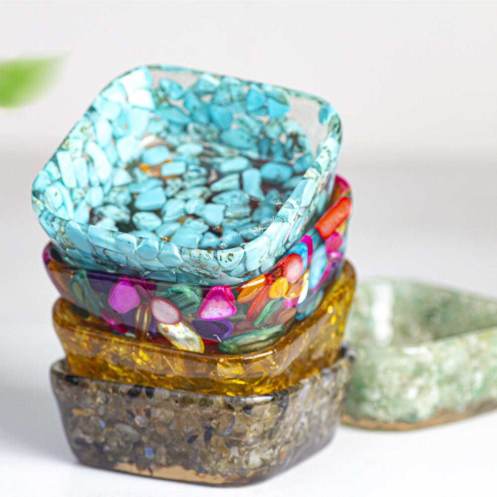 Resin Geometric Dismagnetization Bowl With Natural Crystal Fill For Modern Living Room Decor
