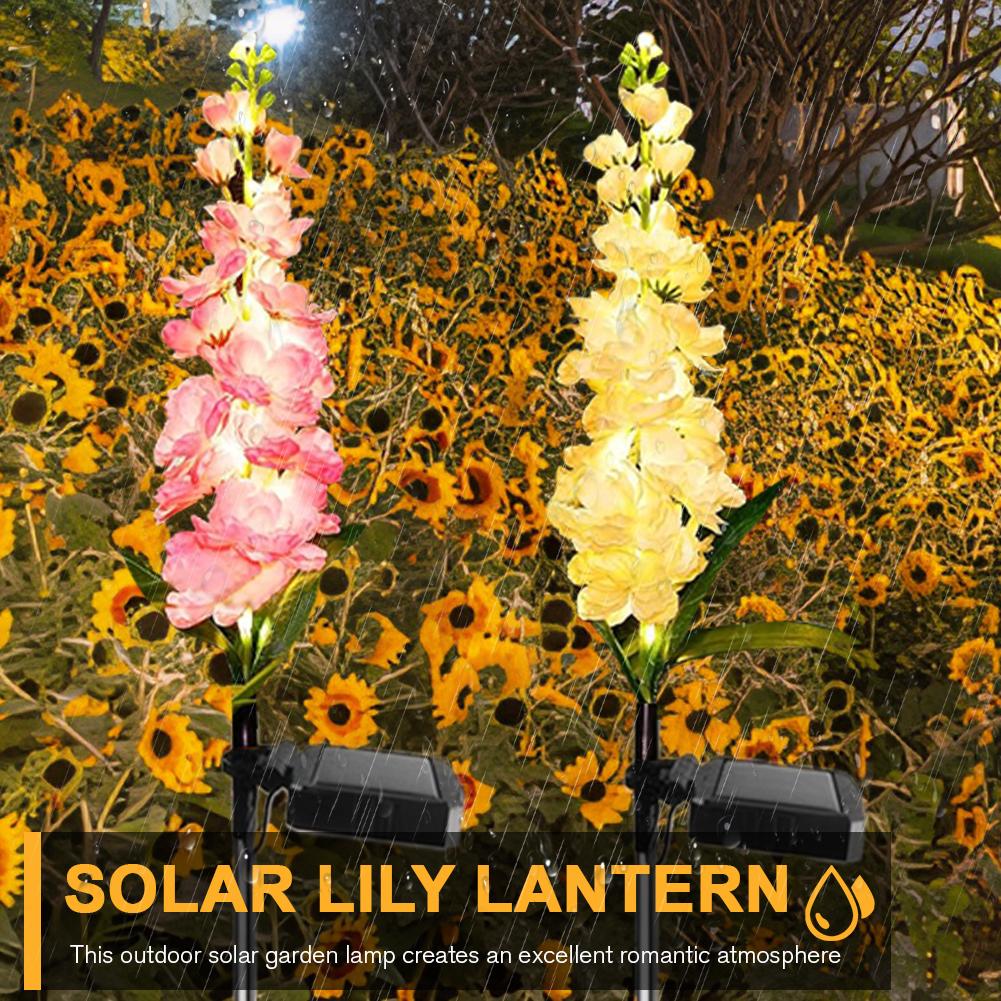 2/4Pcs Outdoor Solar Delphinium LED Light Colorful/Warm Light Solar Garden Lights IP65 Waterproof Yard Decor and Gift for Mother
